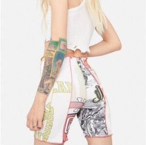 Dolls Kill x Jaded London Varsity Mix Stitch Hem Biker Shorts